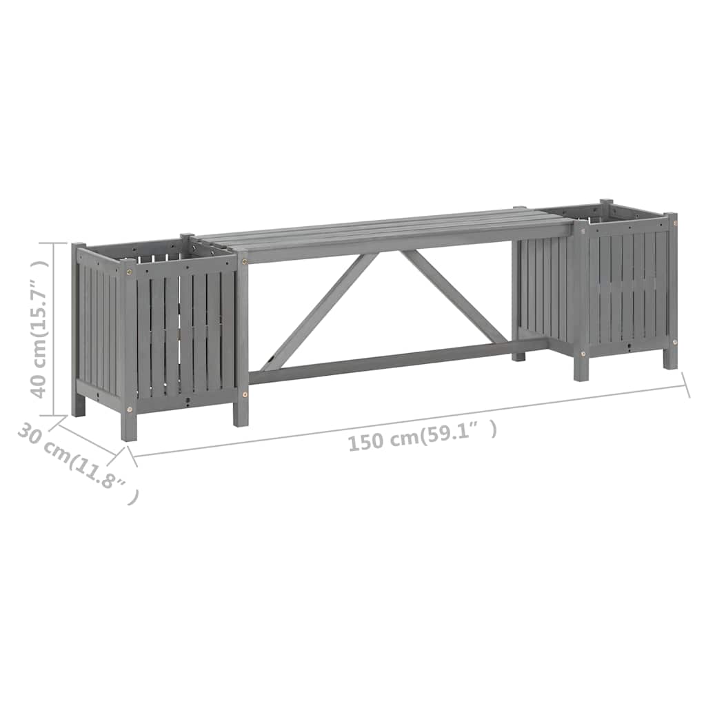 vidaXL Ławka ogrodowa z 2 donicami 150 cm, lite drewno akacjowe, szara