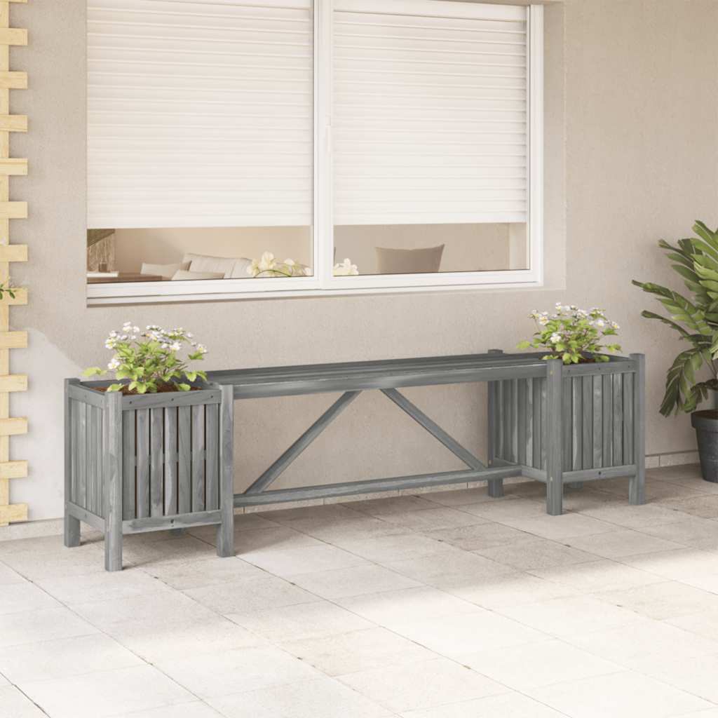 vidaXL Ławka ogrodowa z 2 donicami 150 cm, lite drewno akacjowe, szara