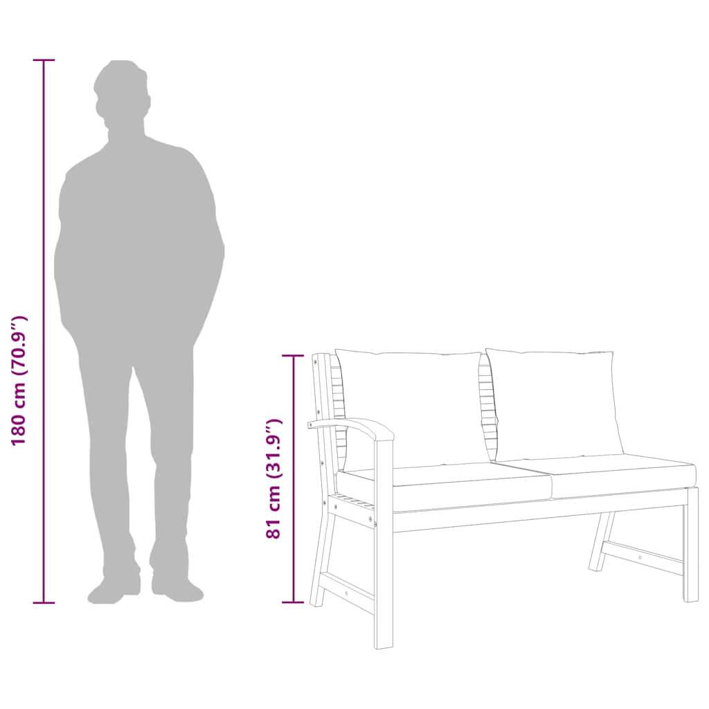 vidaXL Ławka ogrodowa, 114,5 cm, ciemnoszare poduszki, drewno akacjowe
