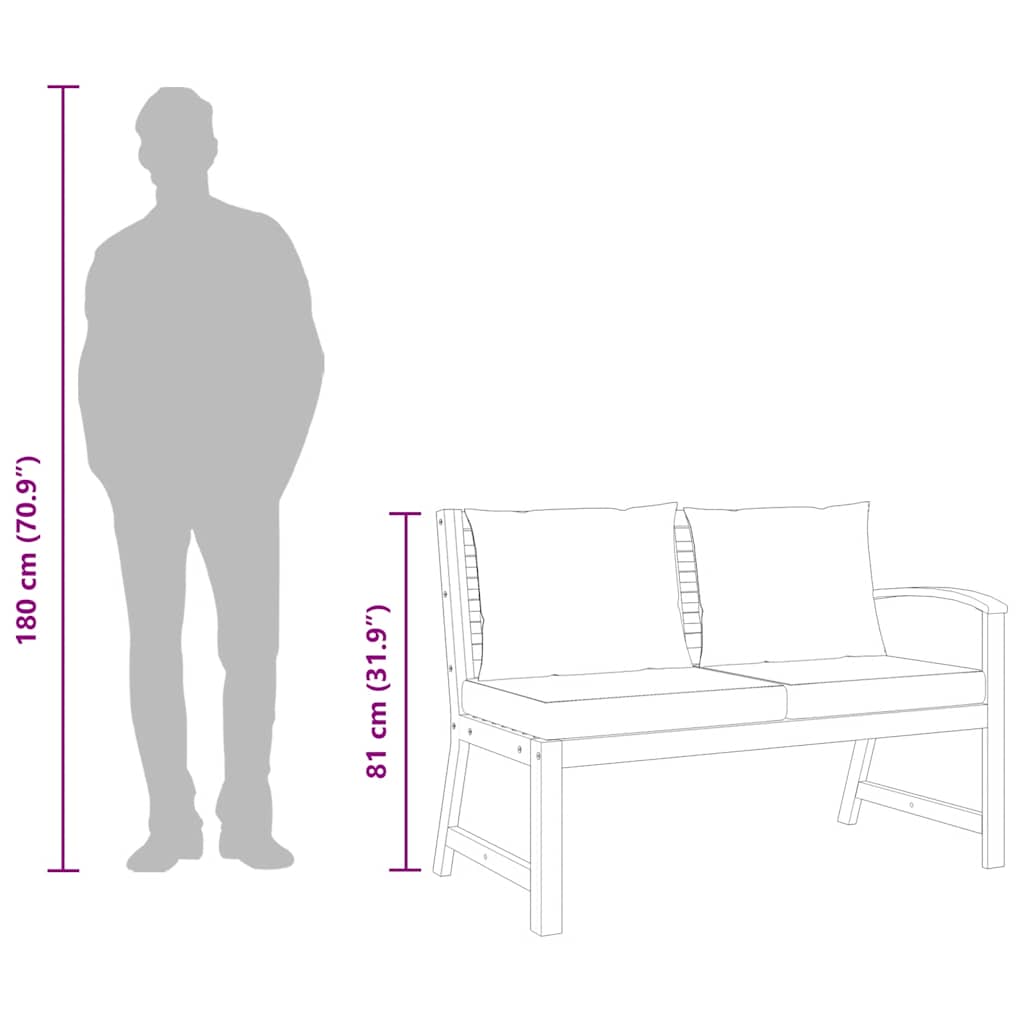 vidaXL Ławka ogrodowa, 114,5 cm, ciemnoszare poduszki, drewno akacjowe