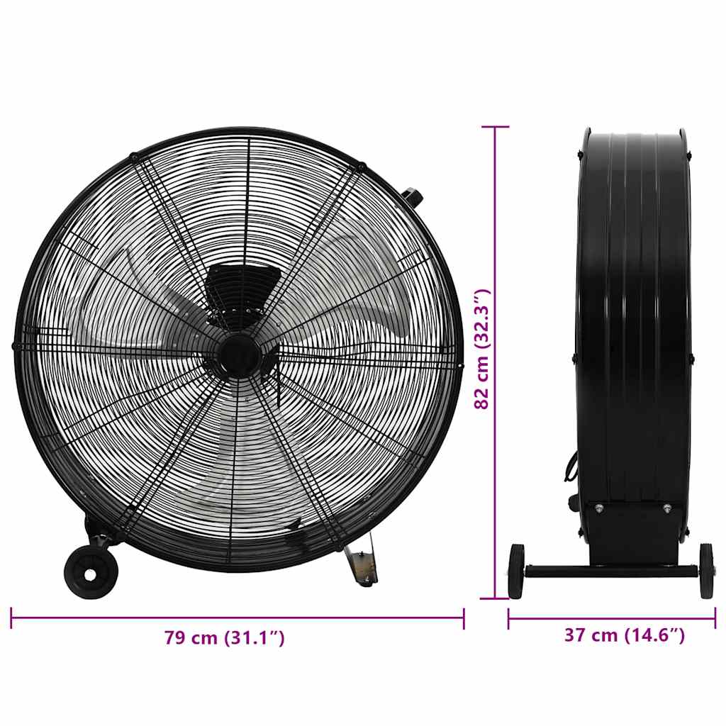 vidaXL Przemysłowy wentylator bębnowy, 77 cm, 187,7 W, czarny