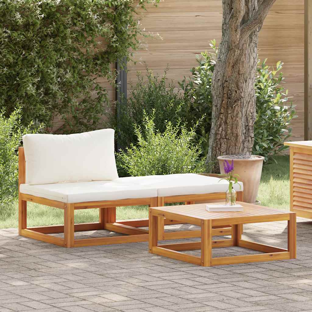 vidaXL 3-cz. zestaw wypoczynkowy do ogrodu, kremowe poduszki, akacja