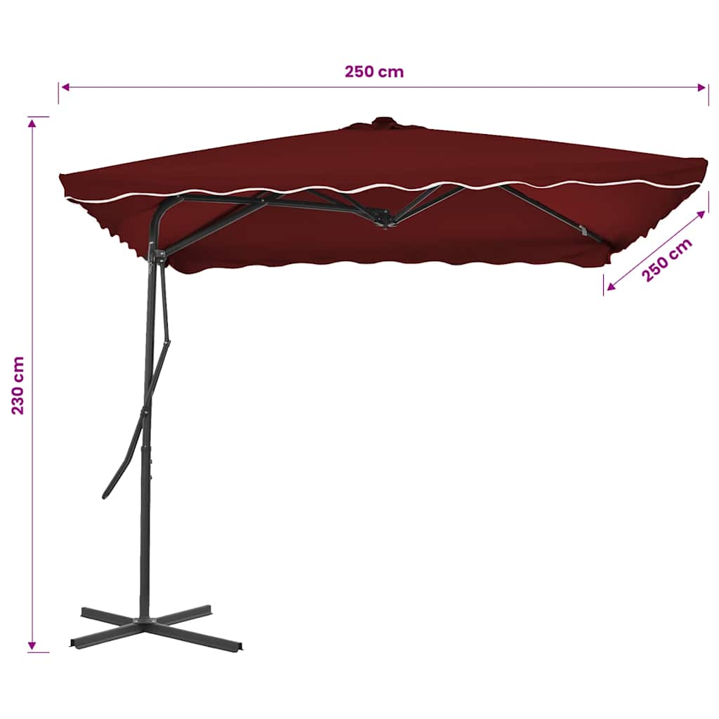 vidaXL Parasol ogrodowy na stalowym słupku, bordowy, 250x250x230 cm