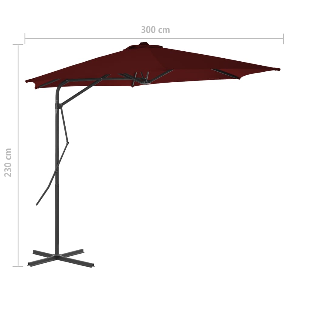 vidaXL Parasol ogrodowy na stalowym słupku, bordowy, 300x230 cm