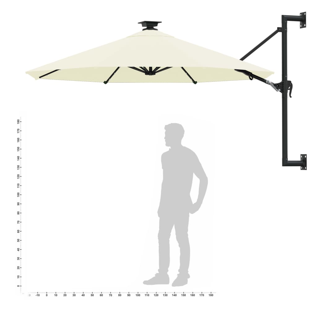 vidaXL Parasol ogrodowy z LED, ścienny, 300 cm, piaskowy