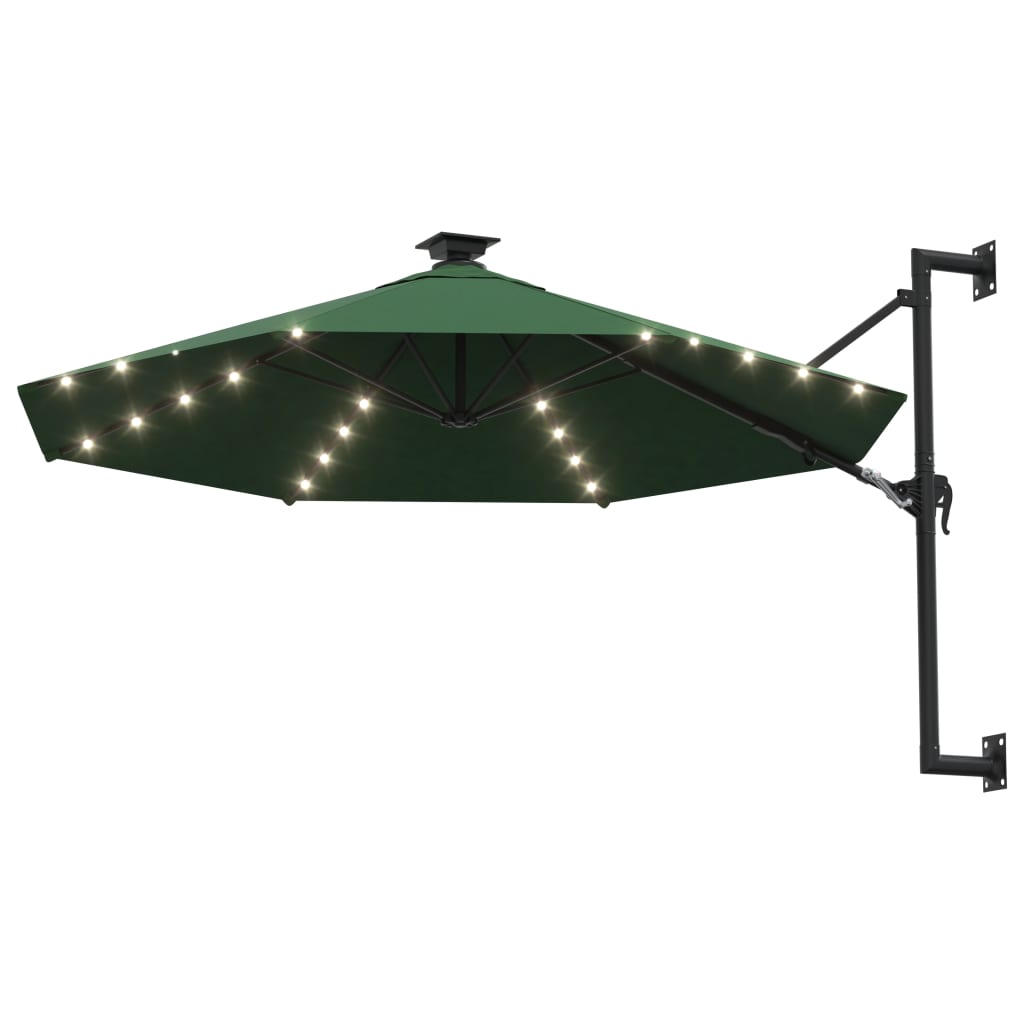 vidaXL Parasol ogrodowy z LED, ścienny, 300 cm, zielony
