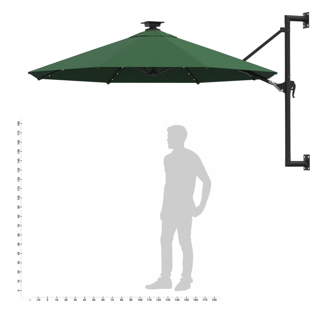 vidaXL Parasol ogrodowy z LED, ścienny, 300 cm, zielony