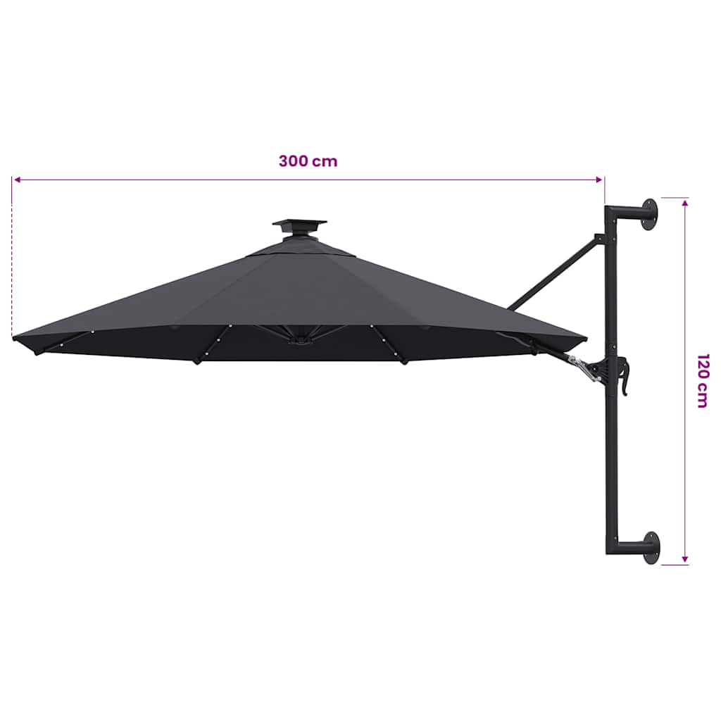 vidaXL Parasol ogrodowy z LED, ścienny, 300 cm, antracytowy