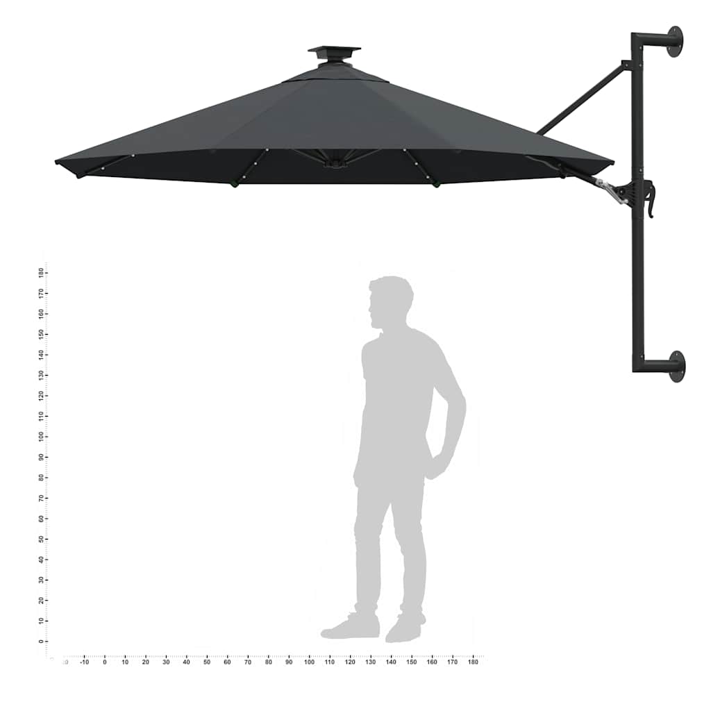 vidaXL Parasol ogrodowy z LED, ścienny, 300 cm, antracytowy
