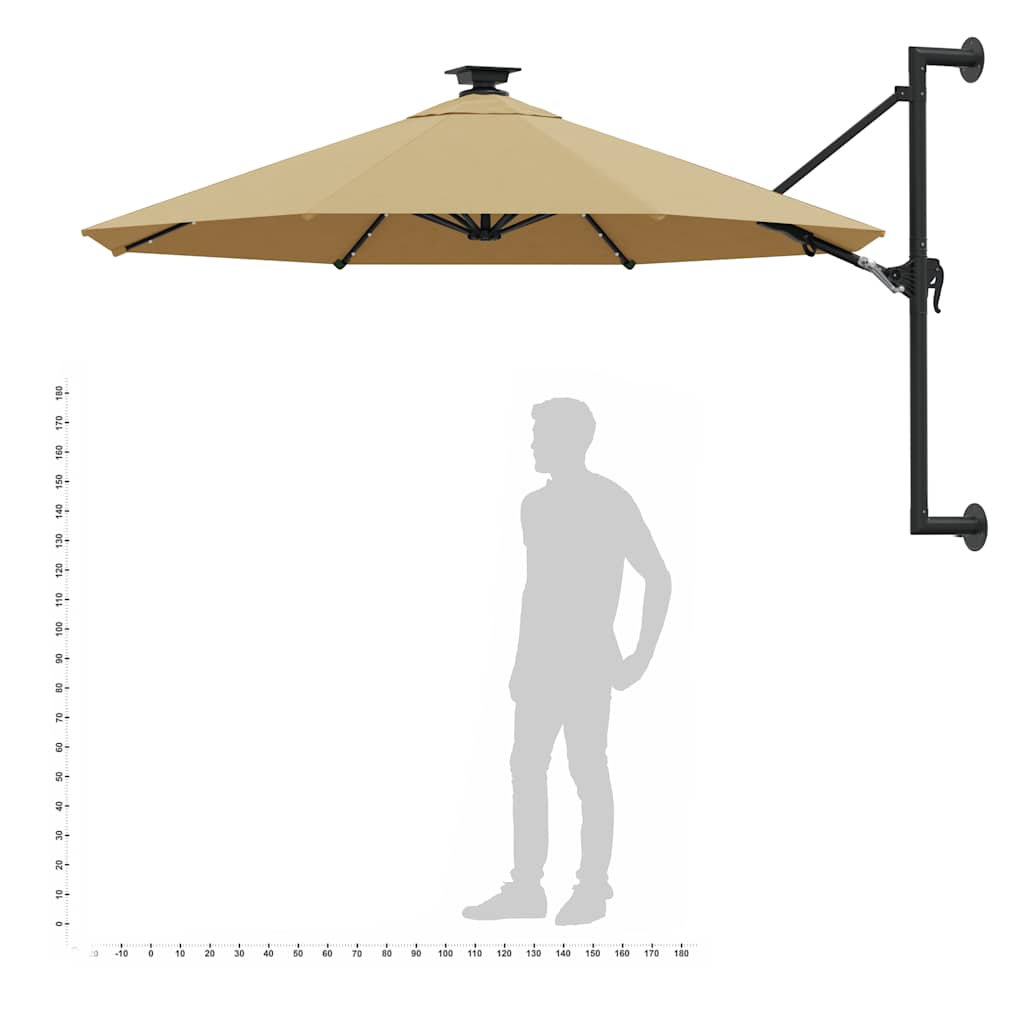 vidaXL Parasol ogrodowy z LED, ścienny, 300 cm, taupe