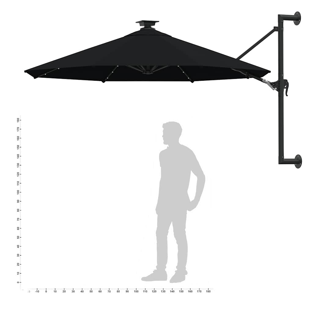 vidaXL Parasol ogrodowy z LED, ścienny, 300 cm, czarny