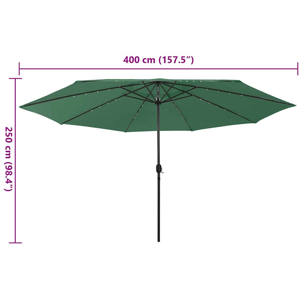 vidaXL Parasol ogrodowy z LED, 400 cm, zielony