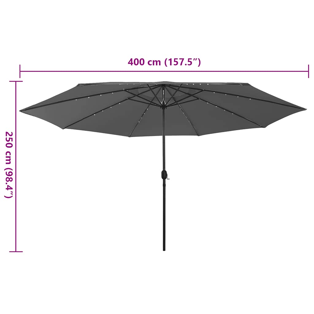 vidaXL Parasol ogrodowy z LED, 400 cm, antracytowy