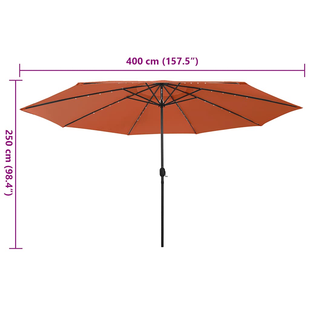 vidaXL Parasol ogrodowy z LED, 400 cm, terakota