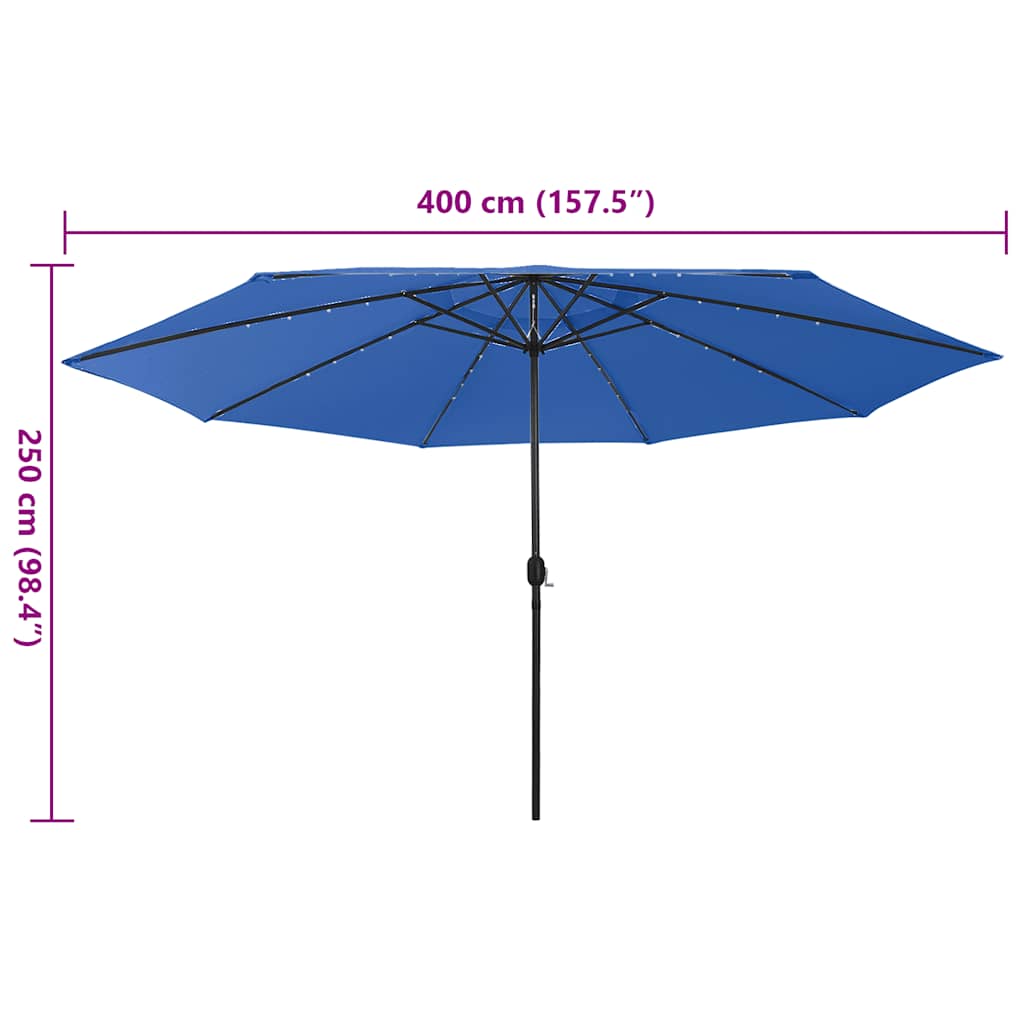 vidaXL Parasol ogrodowy z LED, 400 cm, niebieski