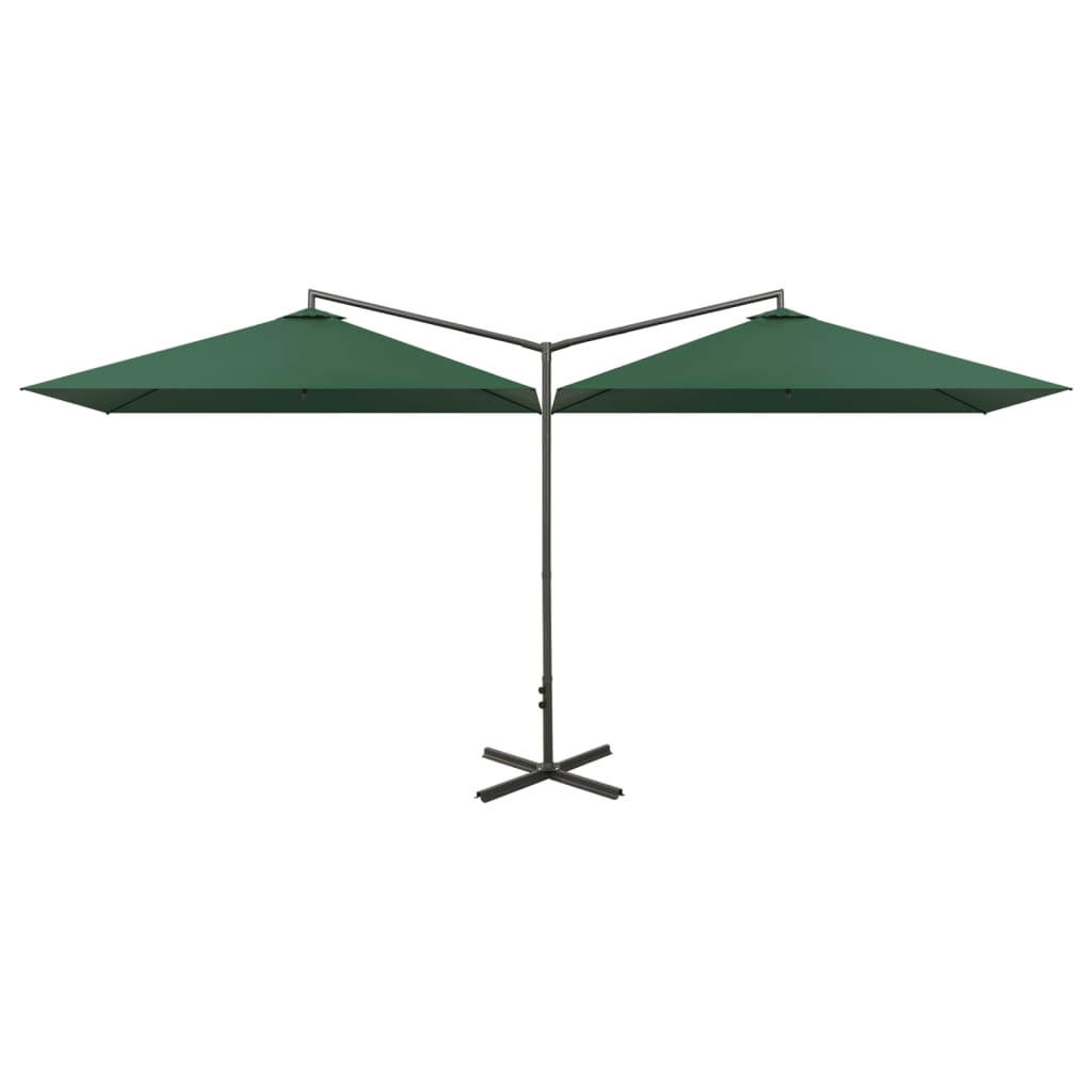 vidaXL Podwójny parasol ogrodowy, stalowy słupek, zielony, 600x300 cm