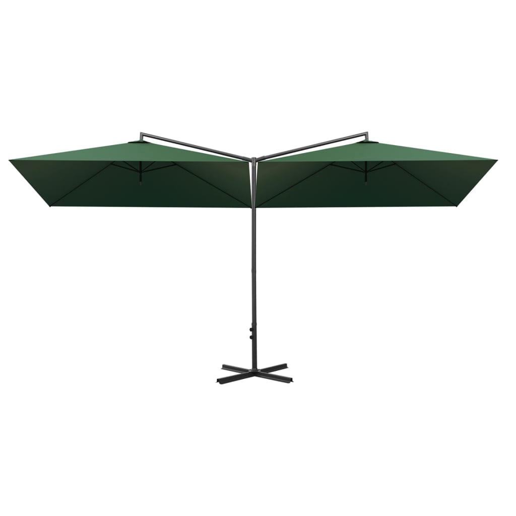 vidaXL Podwójny parasol ogrodowy, stalowy słupek, zielony, 600x300 cm