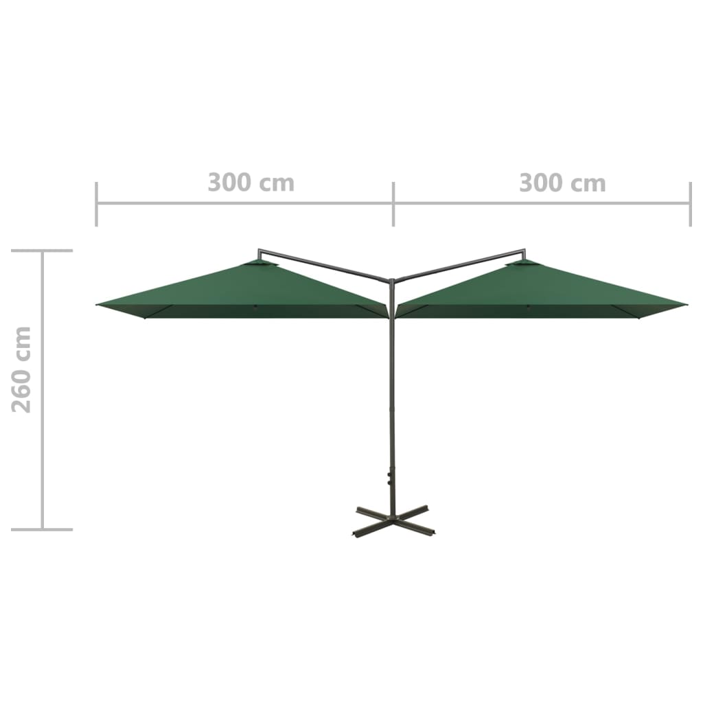 vidaXL Podwójny parasol ogrodowy, stalowy słupek, zielony, 600x300 cm