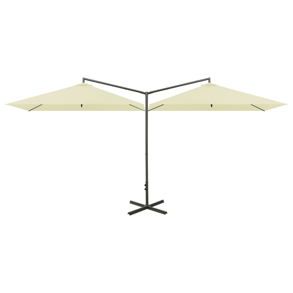 vidaXL Podwójny parasol ogrodowy, stalowy słupek, piaskowy, 600x300 cm