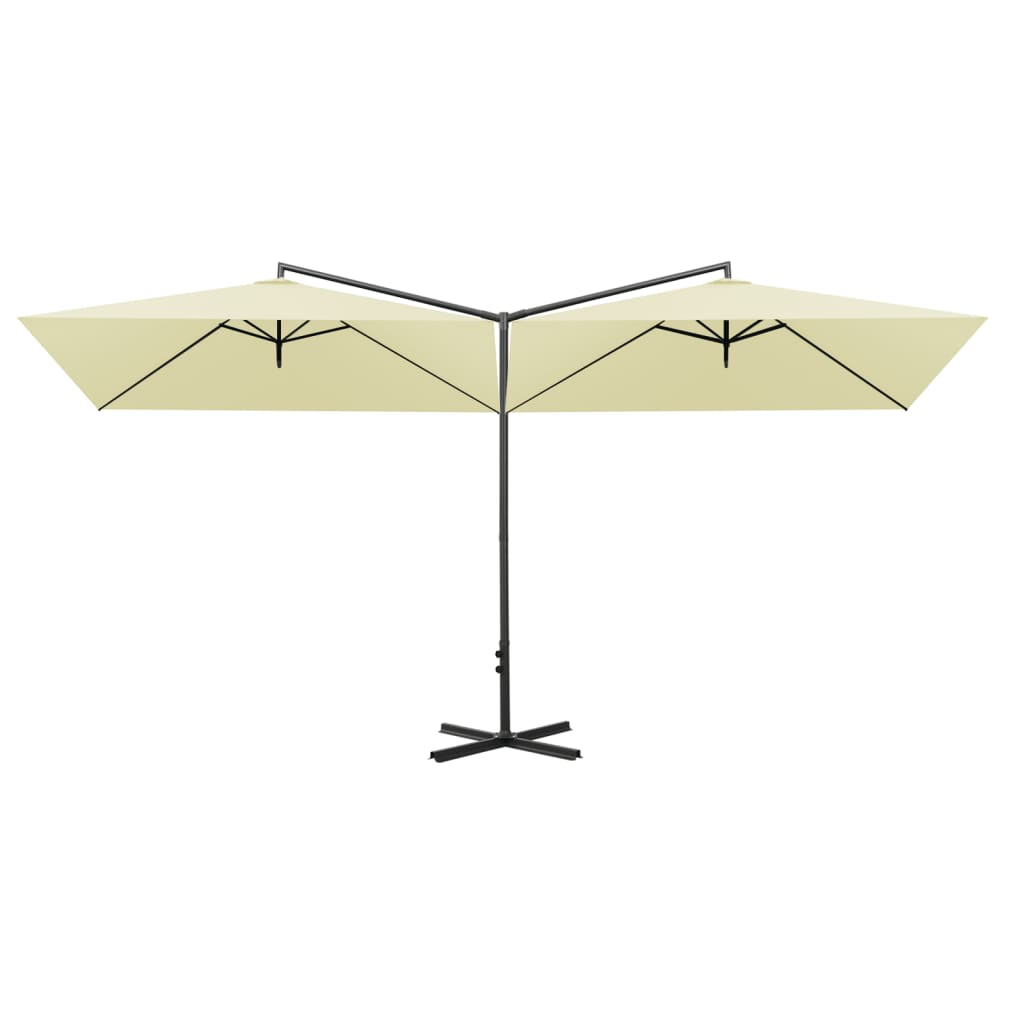 vidaXL Podwójny parasol ogrodowy, stalowy słupek, piaskowy, 600x300 cm