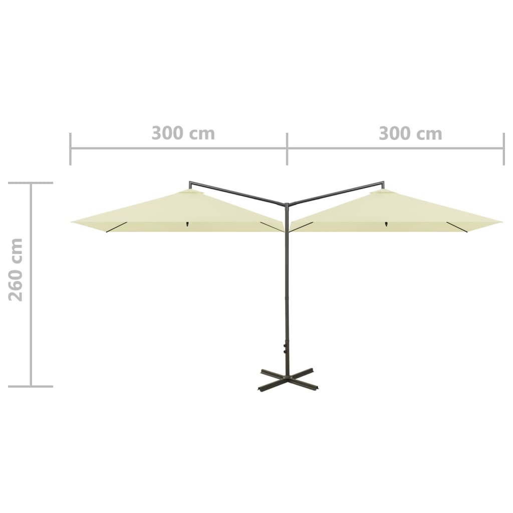 vidaXL Podwójny parasol ogrodowy, stalowy słupek, piaskowy, 600x300 cm