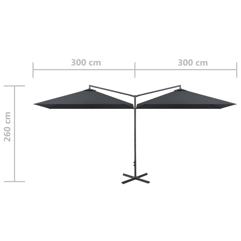vidaXL Podwójny parasol ogrodowy, stalowy słupek, antracyt, 600x300 cm