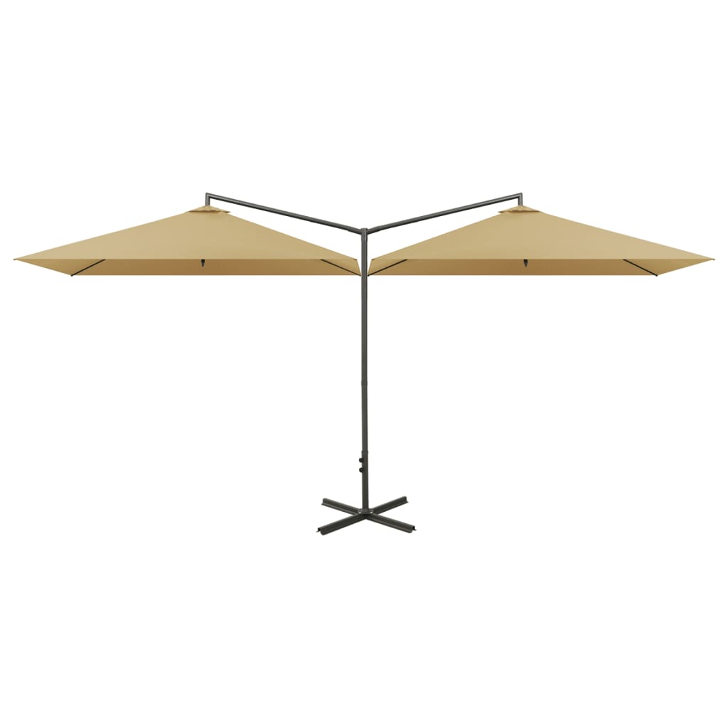 vidaXL Podwójny parasol ogrodowy, stalowy słupek, taupe, 600x300 cm
