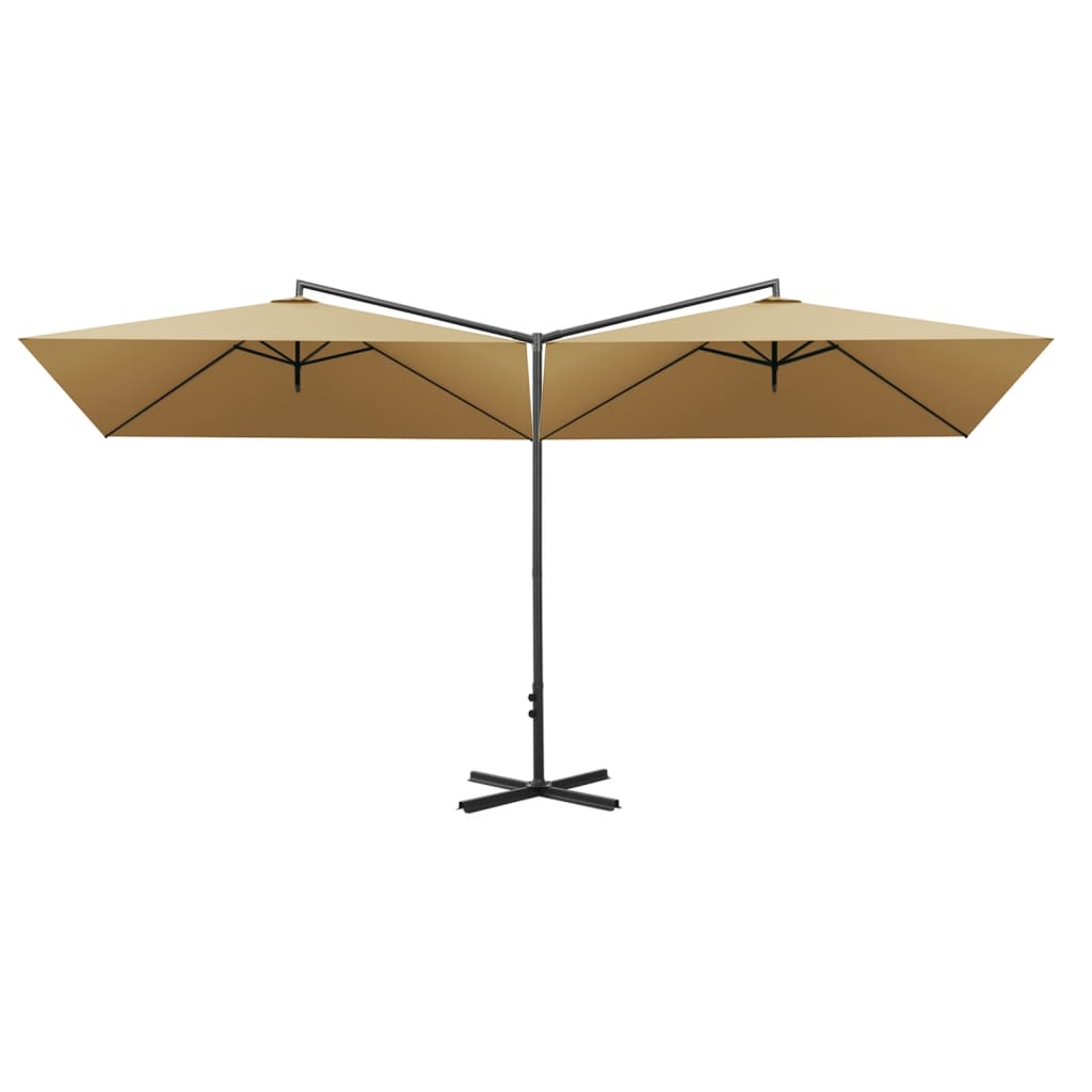 vidaXL Podwójny parasol ogrodowy, stalowy słupek, taupe, 600x300 cm