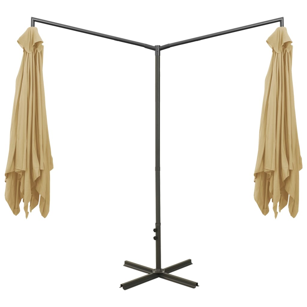 vidaXL Podwójny parasol ogrodowy, stalowy słupek, taupe, 600x300 cm