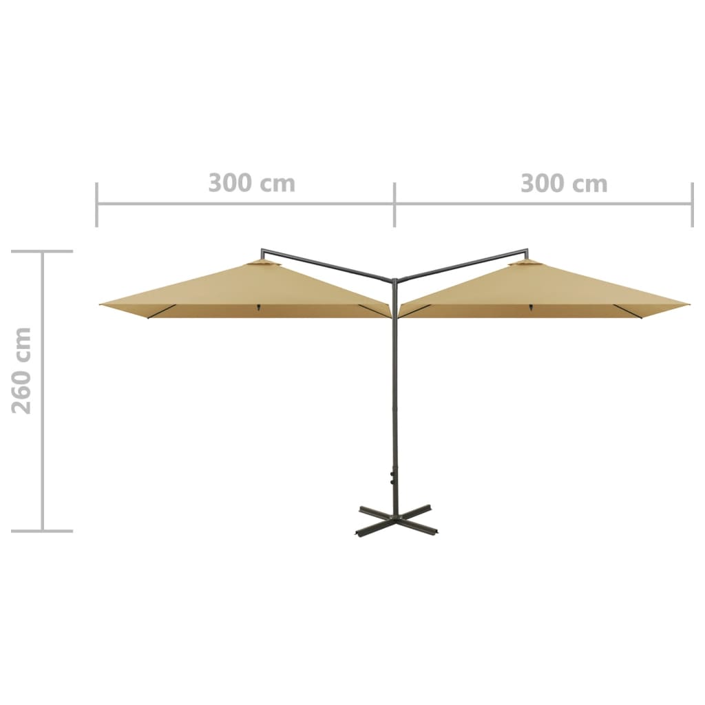 vidaXL Podwójny parasol ogrodowy, stalowy słupek, taupe, 600x300 cm