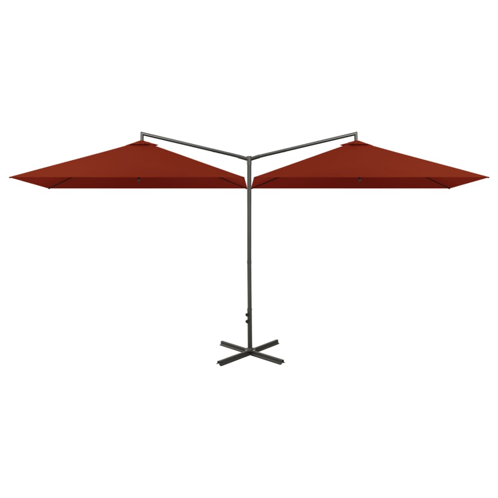 vidaXL Podwójny parasol ogrodowy, stalowy słupek, terakota, 600x300 cm