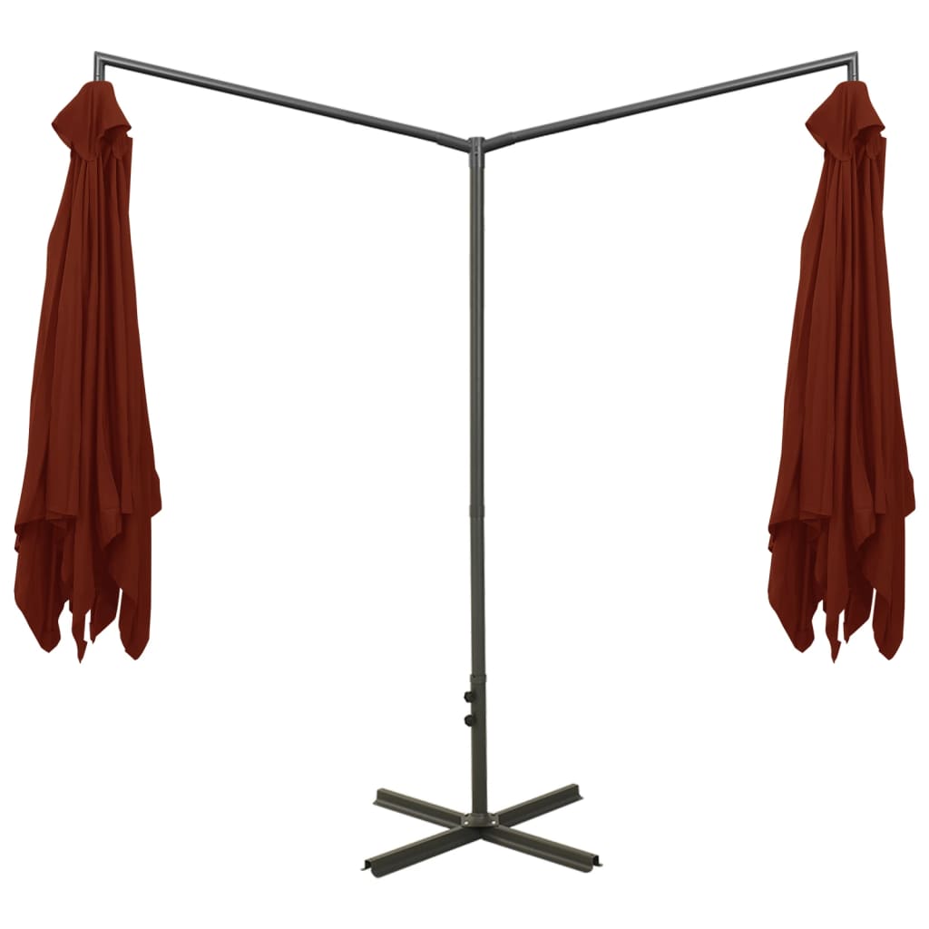 vidaXL Podwójny parasol ogrodowy, stalowy słupek, terakota, 600x300 cm