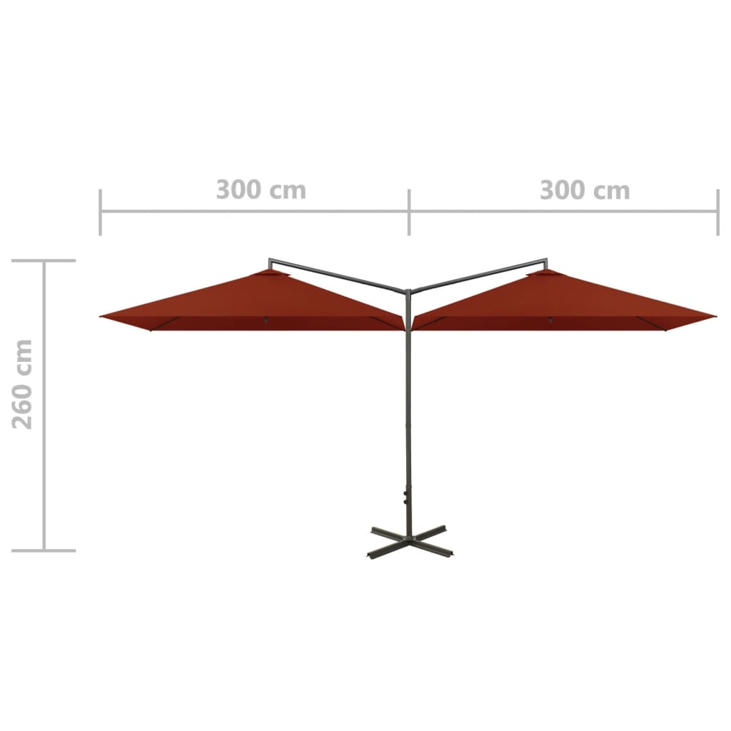 vidaXL Podwójny parasol ogrodowy, stalowy słupek, terakota, 600x300 cm