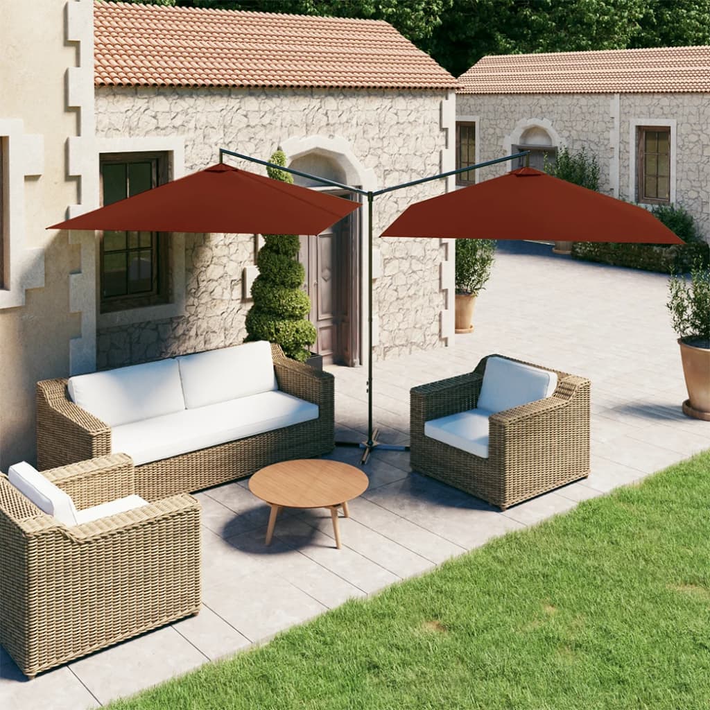 vidaXL Podwójny parasol ogrodowy, stalowy słupek, terakota, 600x300 cm