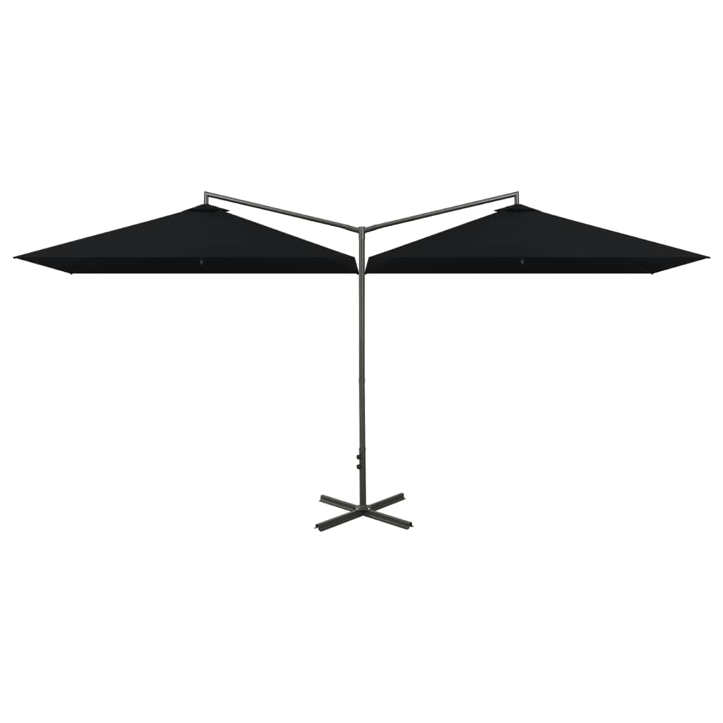 vidaXL Podwójny parasol ogrodowy, stalowy słupek, czarny, 600x300 cm