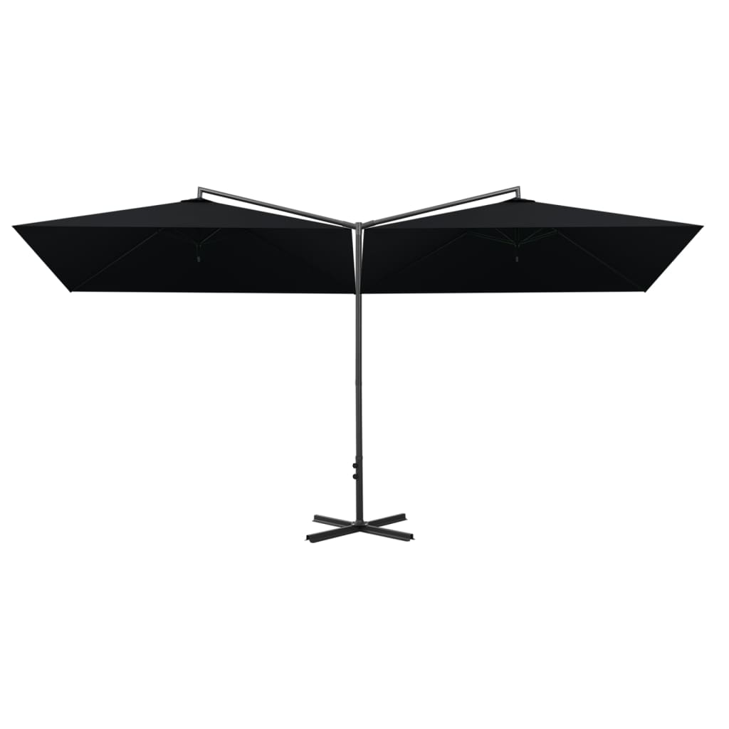 vidaXL Podwójny parasol ogrodowy, stalowy słupek, czarny, 600x300 cm