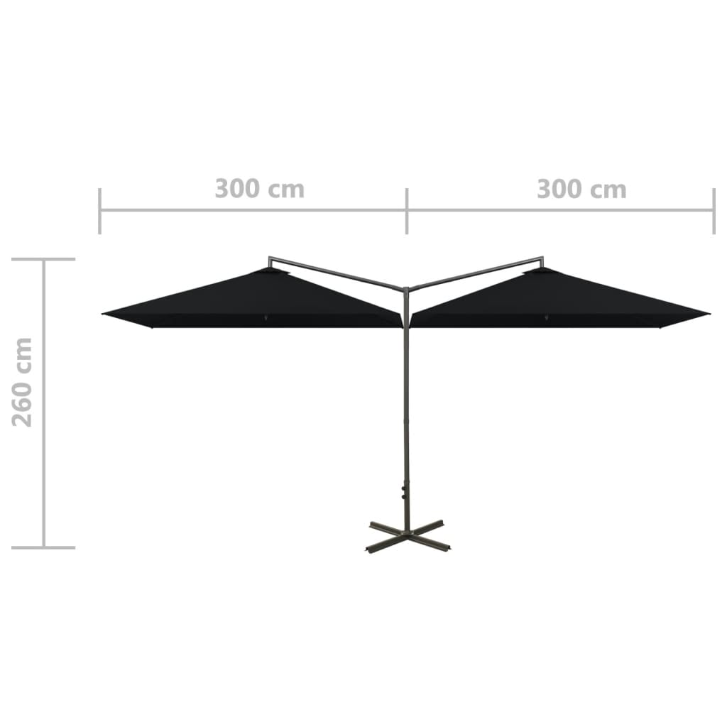vidaXL Podwójny parasol ogrodowy, stalowy słupek, czarny, 600x300 cm