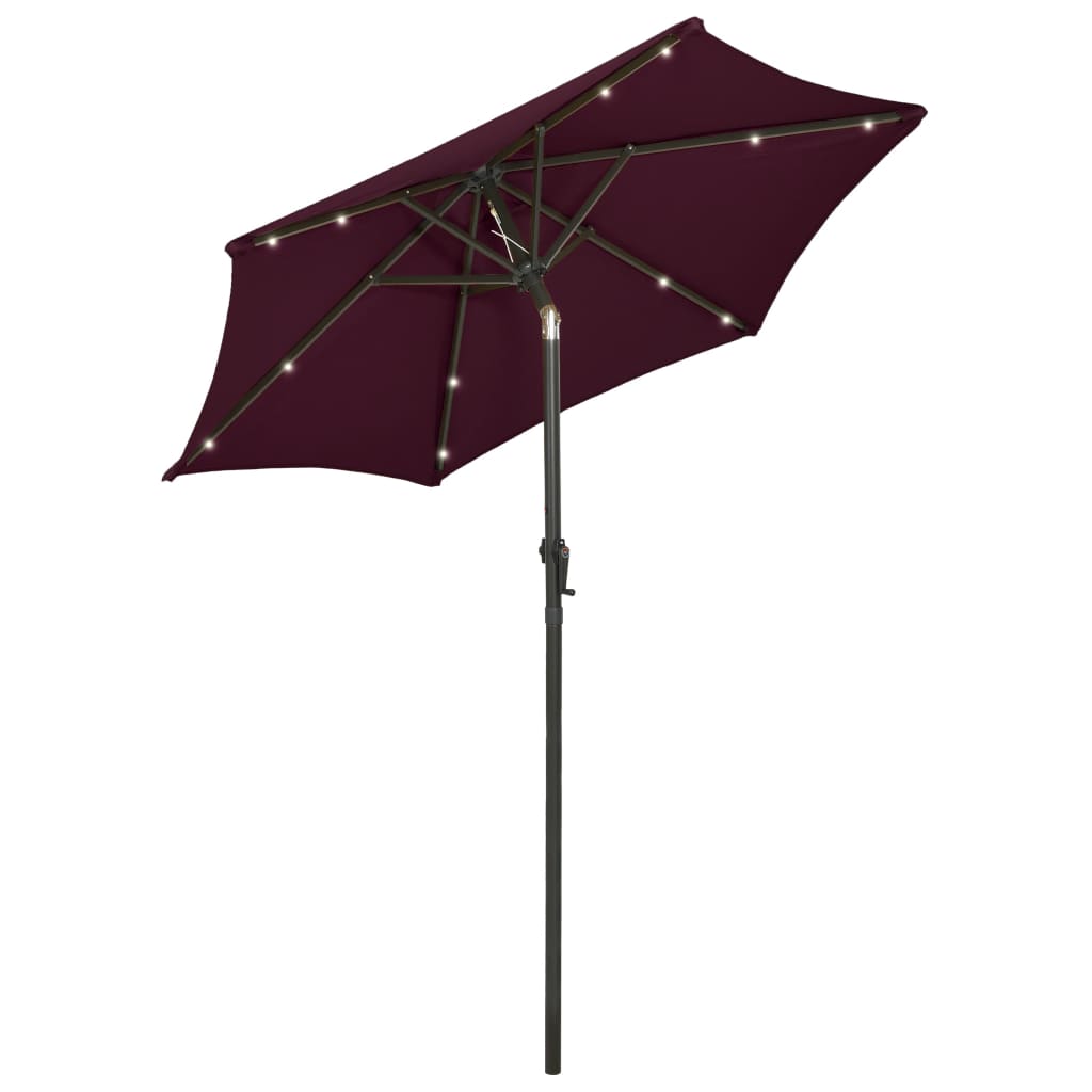 vidaXL Parasol ogrodowy z LED, bordowy, 200x211 cm, aluminium