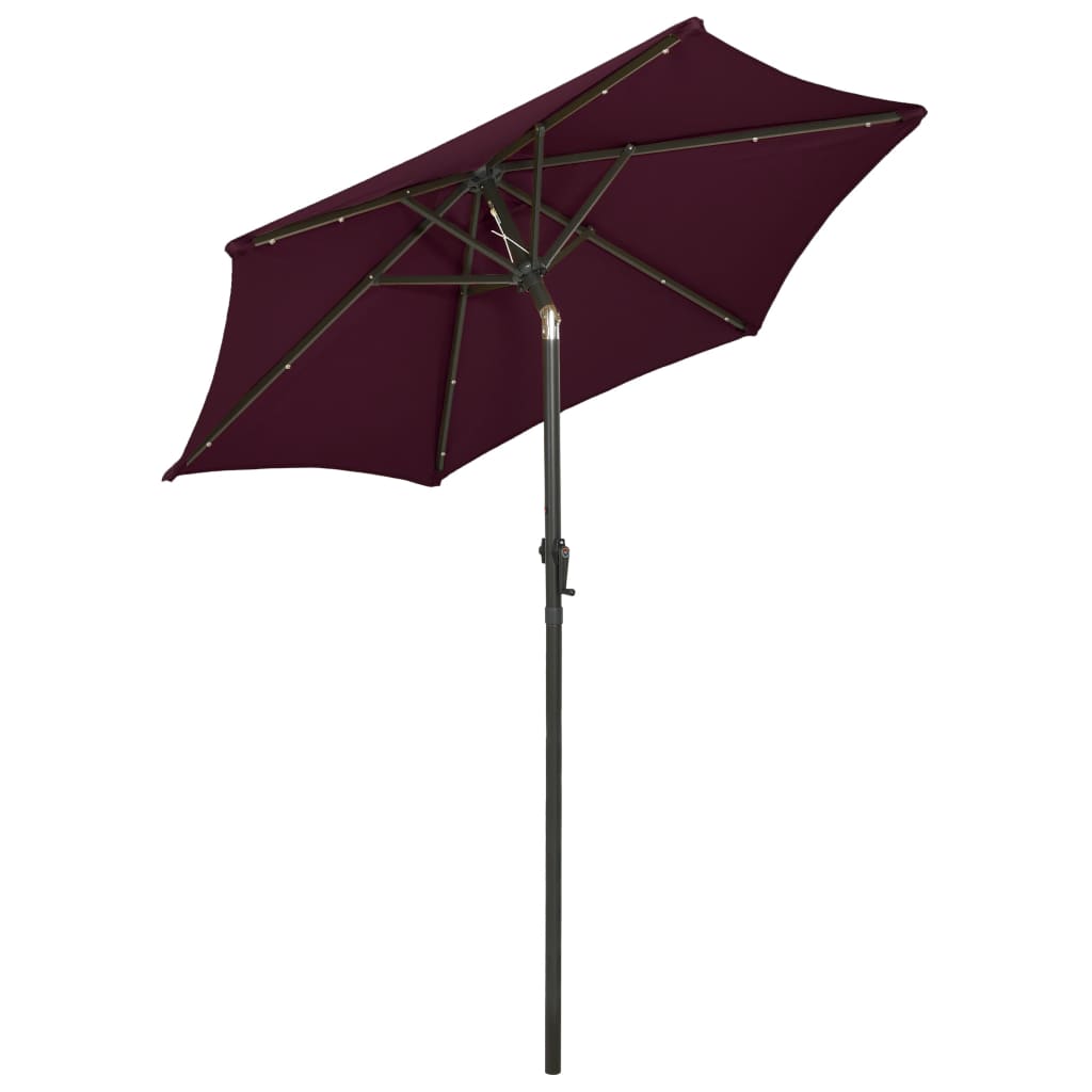 vidaXL Parasol ogrodowy z LED, bordowy, 200x211 cm, aluminium