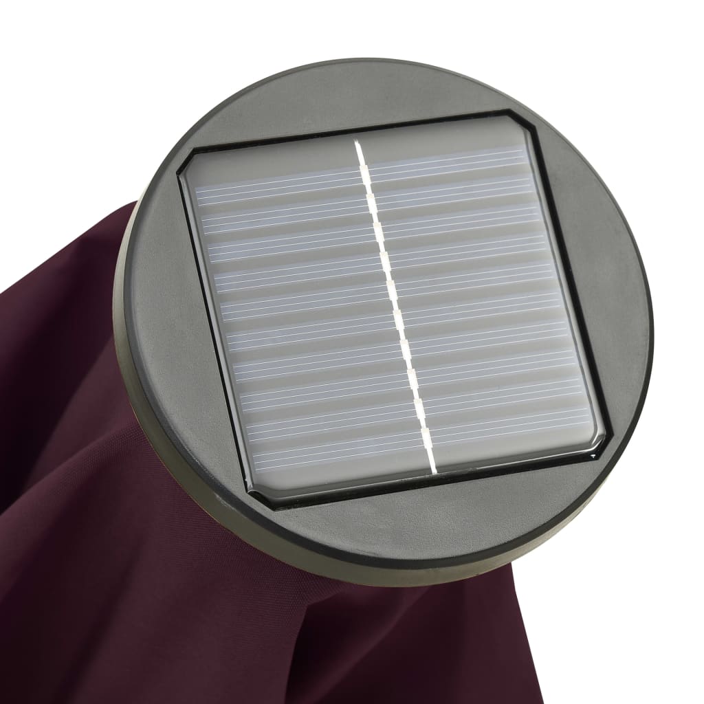 vidaXL Parasol ogrodowy z LED, bordowy, 200x211 cm, aluminium