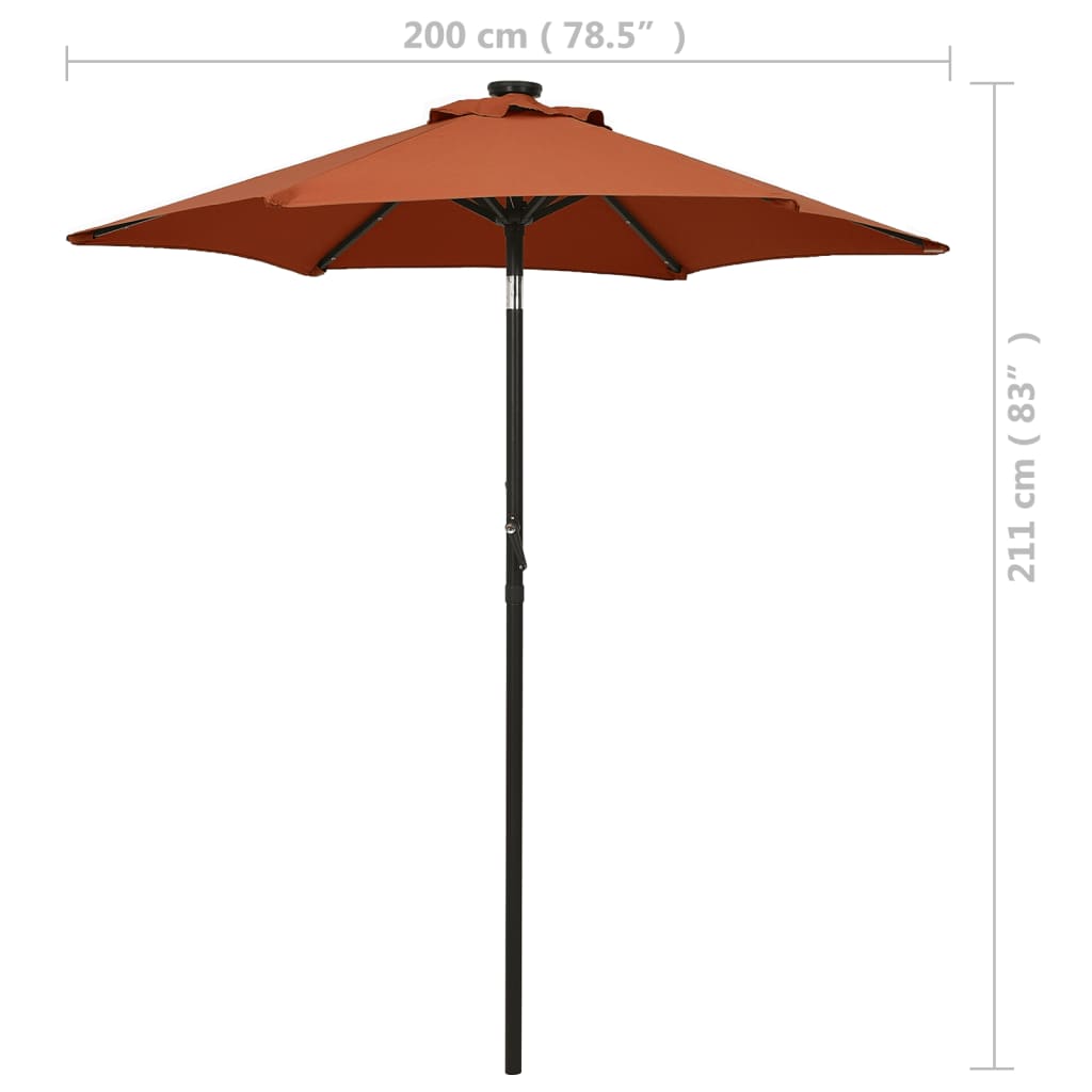 vidaXL Parasol ogrodowy z LED, terakota, 200x211 cm, aluminium