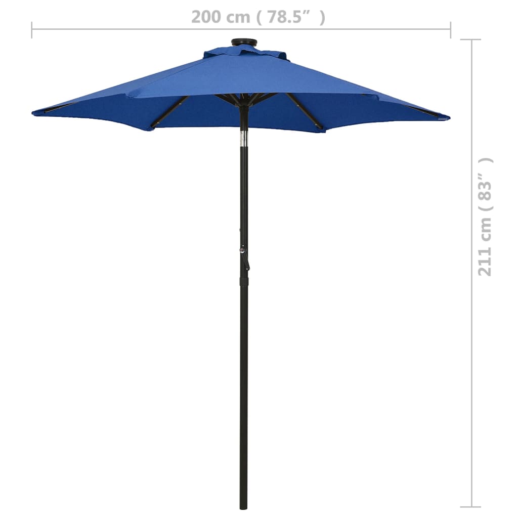 vidaXL Parasol ogrodowy z LED, niebieski, 200x211 cm, aluminium