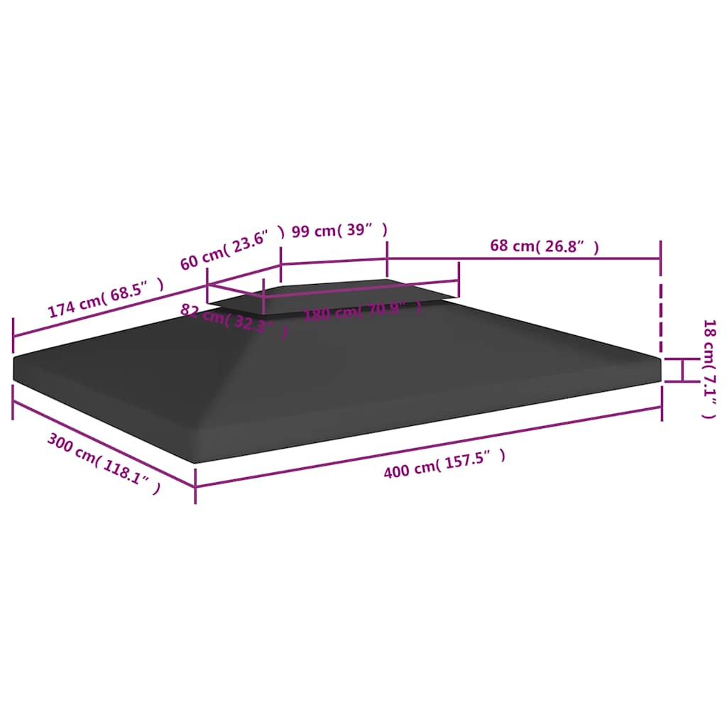 vidaXL 2-poziomowe zadaszenie altany, 310 g/m² 4x3 m, czarne