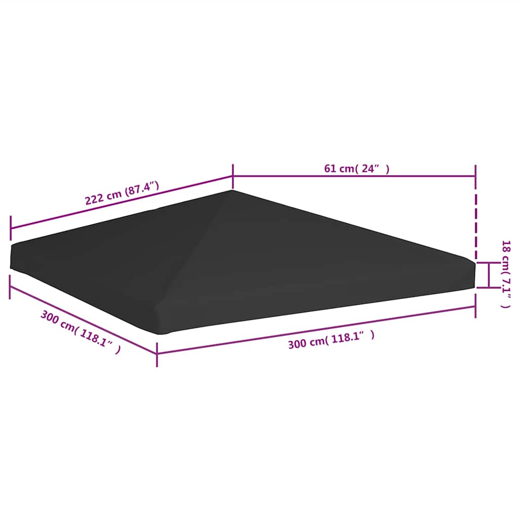 vidaXL Zadaszenie altany ogrodowej, 270 g/m², 3x3 m, czarne