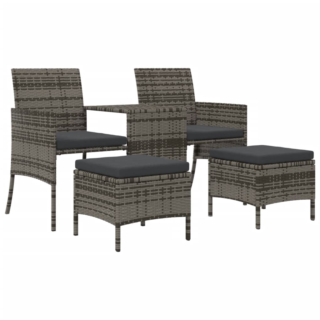 vidaXL 2-os. sofa ogrodowa ze stolikiem i stołkami, rattan PE, szary