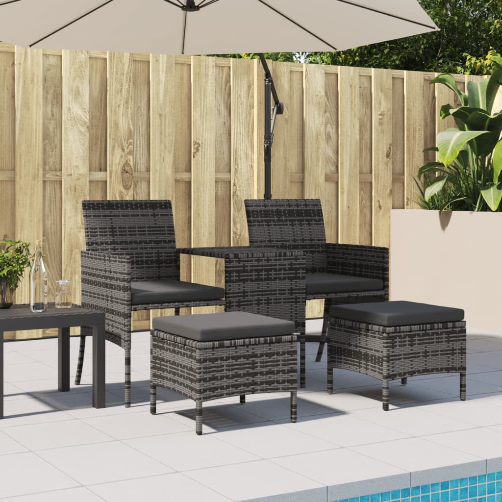 vidaXL 2-os. sofa ogrodowa ze stolikiem i stołkami, rattan PE, szary
