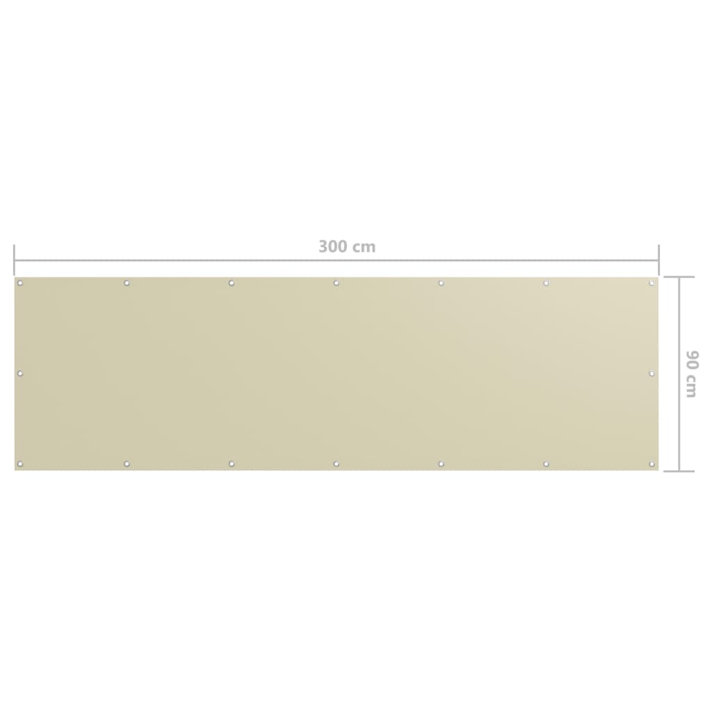vidaXL Parawan balkonowy, kremowy, 90x300 cm, tkanina Oxford