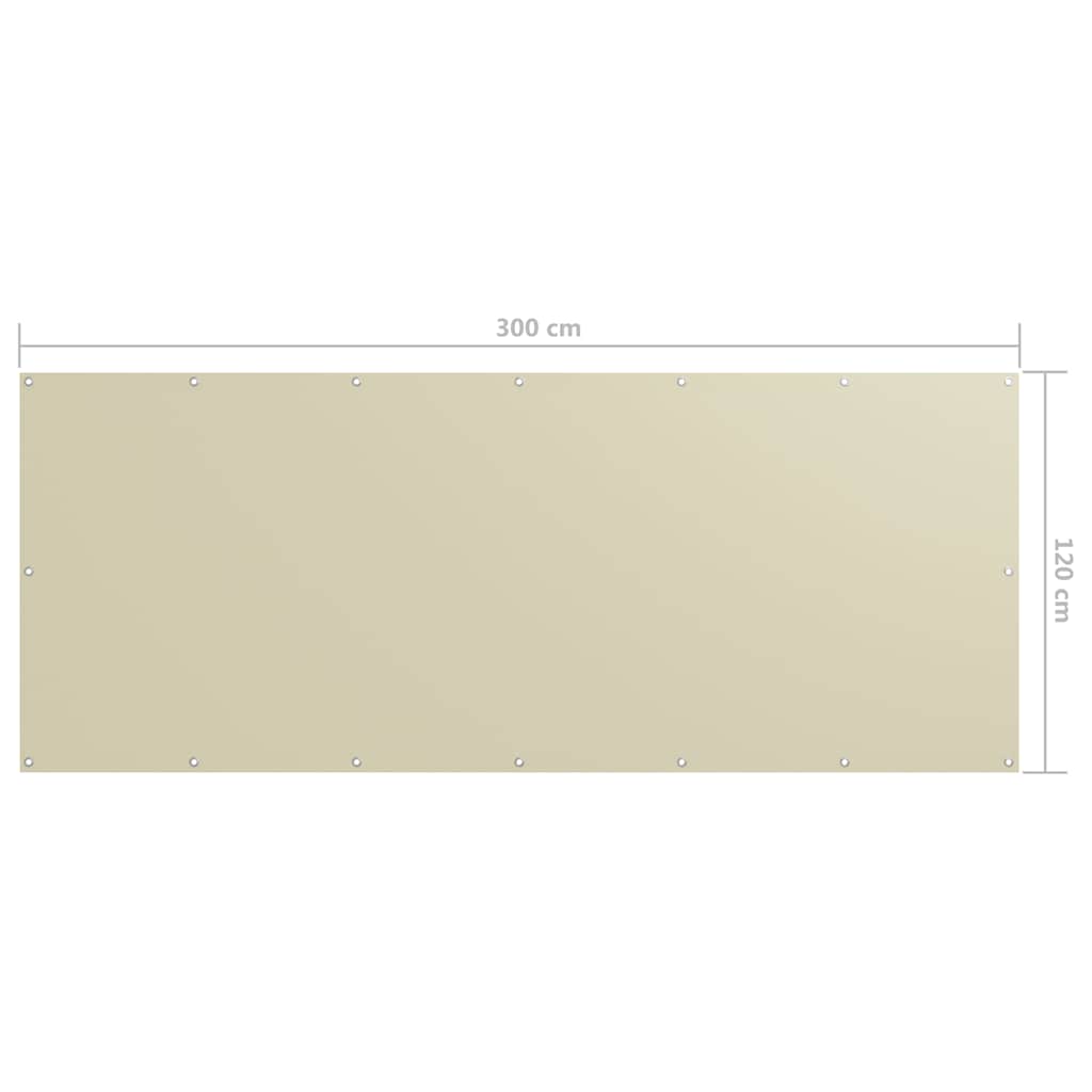 vidaXL Parawan balkonowy, kremowy, 120x300 cm, tkanina Oxford