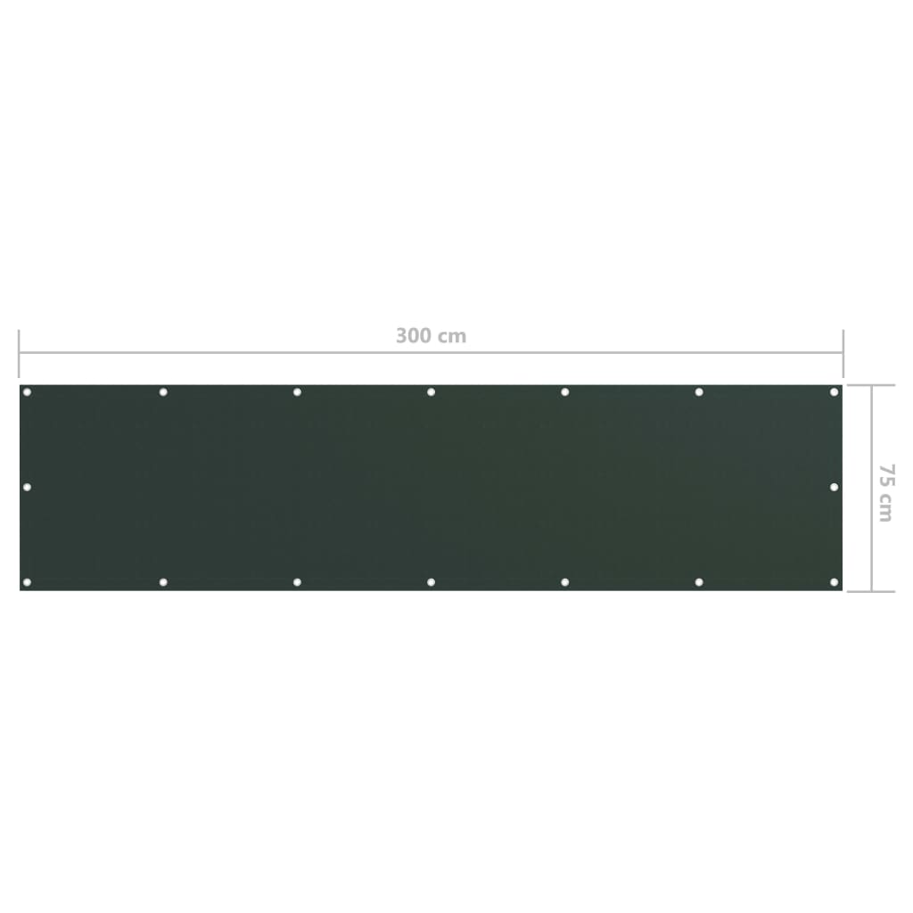 vidaXL Parawan balkonowy, ciemnozielony, 75x300 cm, tkanina Oxford
