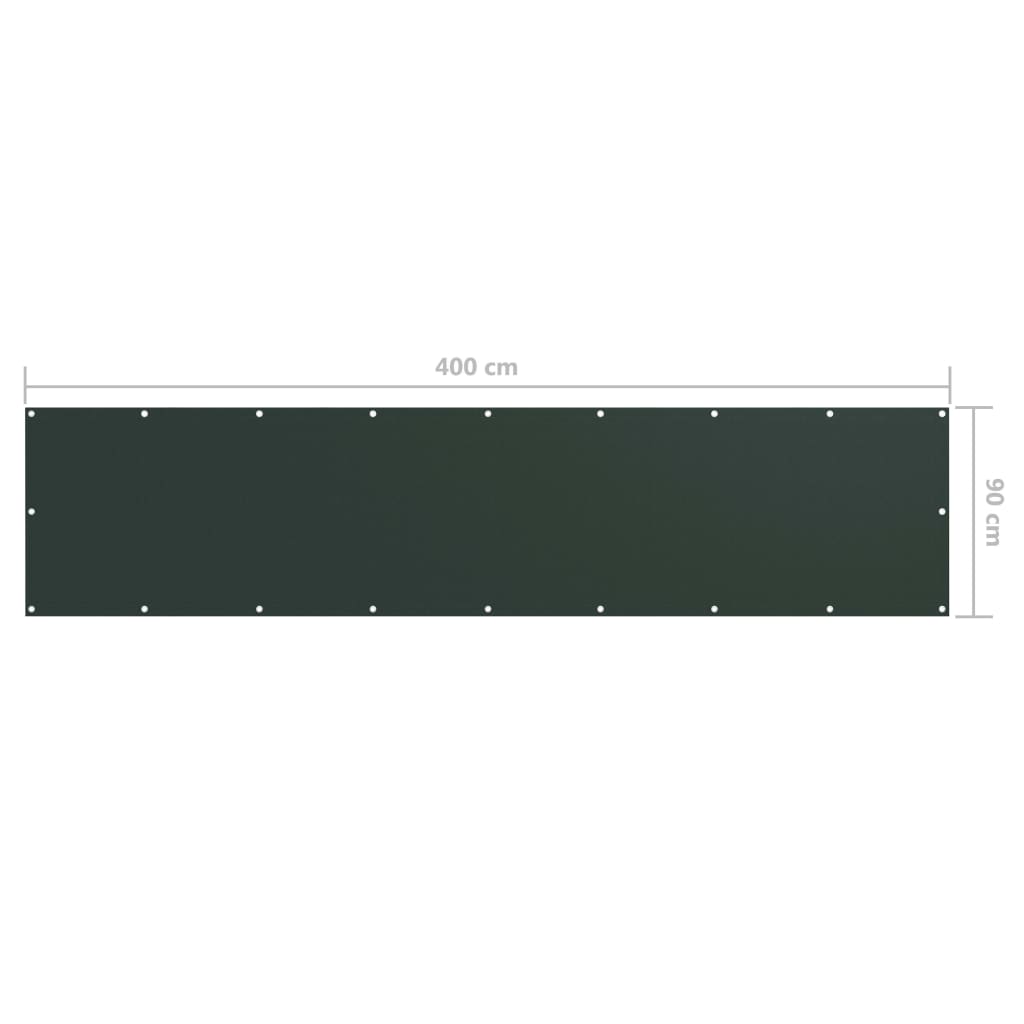 vidaXL Parawan balkonowy, ciemnozielony, 90x400 cm, tkanina Oxford